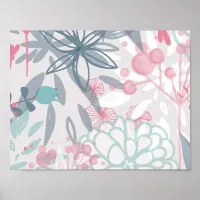 Pink and Blue Abstract Flowers Pattern Poster