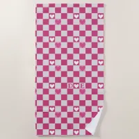 Pink Checkers & Hearts Beach Towel