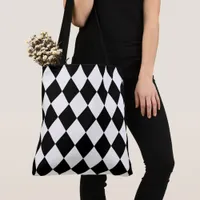 Black and White Harlequin Pattern Tote Bag