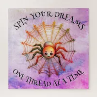 Cute Spider Inspirational Quote Monogram on pink | Jigsaw Puzzle