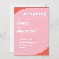 Bold Retro Bright Orange and Pink Wedding Invitation