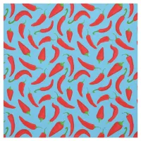 Cartoon Chilli Pepper Pattern on Blue Fabric