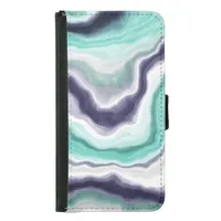 Turquoise, Dark Blue and White Marble Swirls Samsung Galaxy S5 Wallet Case