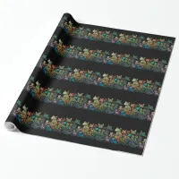 Stylized Cat Tribe Colors on Black Frieze Wrapping Paper