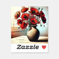 Pretty Vase of Red Poppies Sticker