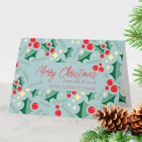 Holly Leaves Red Berries Stars Business Christmas Card