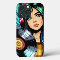 Cool Pop Art Comic Style Girl with Vinyl Album Case-Mate iPhone Case