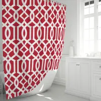 Red and White Moroccan Trellis Pattern Shower Curtain