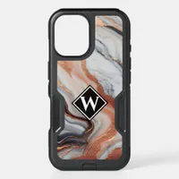 Elegant Rose Gold Black Marble Monogram iPhone 16 Case