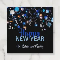 Ribbons Bokeh Lights New Year Party Celebration Favor Tags