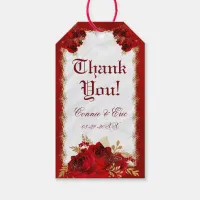 Elegant Floral Red Gold Wedding Thank You Gift Tags