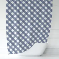 Navy and White Gingham Plaid Shower Curtain