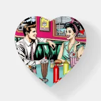 Retro 1950's Couple at Diner Paperweight