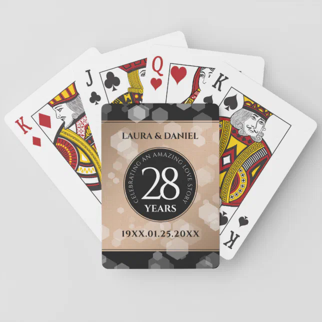 Elegant 28th Linen Wedding Anniversary Celebration Poker Cards