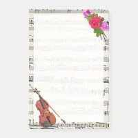 Vintage Sheet Music with Violin and Roses Post-it Notes