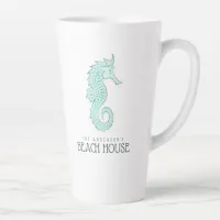 Beach House Seahorse Aqua Blue ID623 Latte Mug