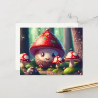 Cute toadstools in the forest, good luck postcard