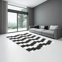 Game Room Chechered Pattern Black & White Illusion Rug