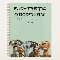 Funny Crazy Watercolor Dog Groomers Boutique Blue Planner