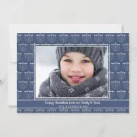 Rustic Blue White Menorah Hanukkah Photo Holiday Card