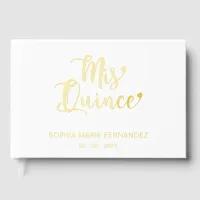 Elegant Modern White Gold Quinceañera Foil Guest Book