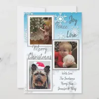 Blue and silver Snowflakes Family Photos Christmas Invitation