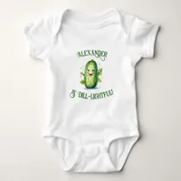 Cute Green Cartoon Pickle Baby Bodysuit