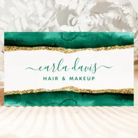 Signature Script Emerald Green Gold Watercolor QR Business Card