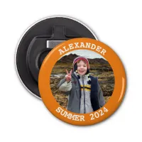 Personalized Round Family Photo Orange Bottle Opener