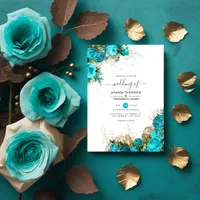 Vintage Turquoise and Gold Shabby Wedding Invitation