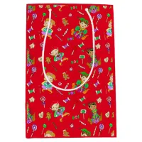 Girl and Boy Elves and Christmas Candy Whimsical Medium Gift Bag