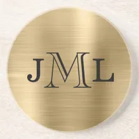 Classy Elegant 3 Letters Monogram Brushed Gold Coaster