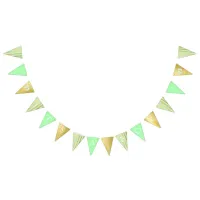 Green and Gold Baby Shower Welcome World Footprint Bunting Flags