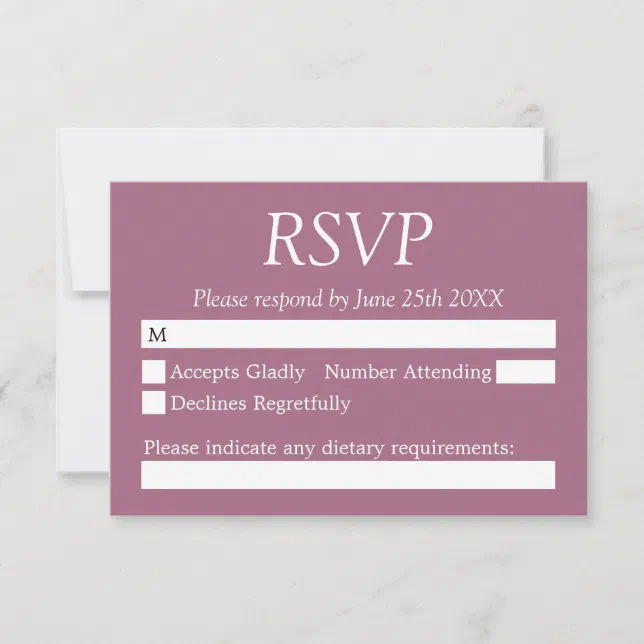 Stylish Mauve Wedding RSVP Card