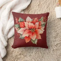 Elegant Red Poinsettia Christmas Throw Pillow