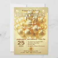 Elegant Dreamy Lights Gold Balloons Birthday Party Invitation