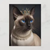 A cute Siamese cat with Pearl necklace and crown  Postcard