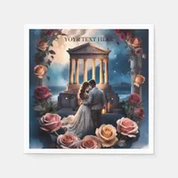 Beautiful Bride & Groom Standing by the Sea Table  Napkins