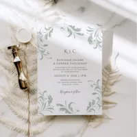 Sage Green Wedding Vintage Elegant Swirly Flourish Invitation