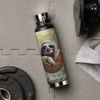 Funny sloth with sunglasses in a hammock  water bottle