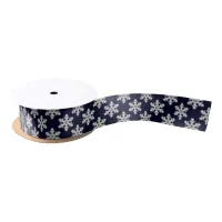 blue white snowflakes winter holidays pattern satin ribbon