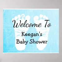 Baby Shower Banner Poster for Boy Blue Foot Prints