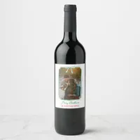 Chic Mistletoe & Bow Custom Family Photo Christmas Wine Label