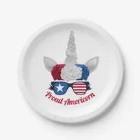 Patriotic Red White Blue Glitter Unicorn Paper Plates