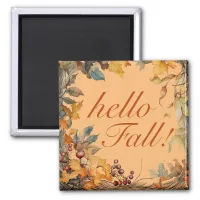 Orange "hello Fall!" Autumn Leaves  Magnet