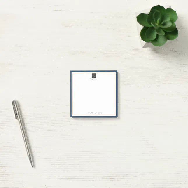 Modern Blue White Gold with Business Logo Post-it Notes