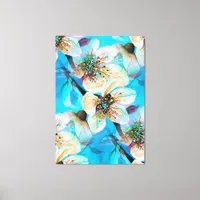 Japanese Sakura Cherry Tree Flowers in Aqua Blue Canvas Print