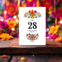 Vibrant Mexican Fiesta Floral Wedding Table Number