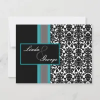 Aqua White Black Damask Wedding Invitations