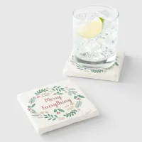 Holly Berry Pine Wreath Merry Everything Holiday Stone Coaster